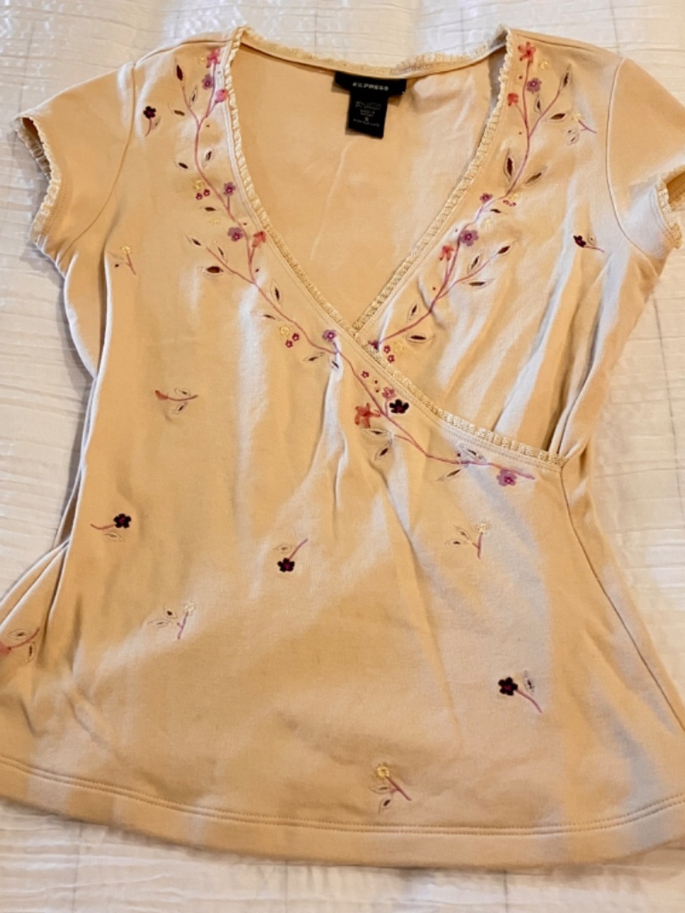 Vintage Express Butter Yellow Flower Embroidered Wrap Top